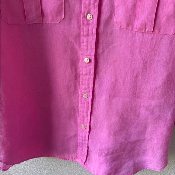 Ralph Lauren Sport Size 14 Pink Linen Button Up Roll Tab Sleeves Pockets Casual - Picture 6 of 13
